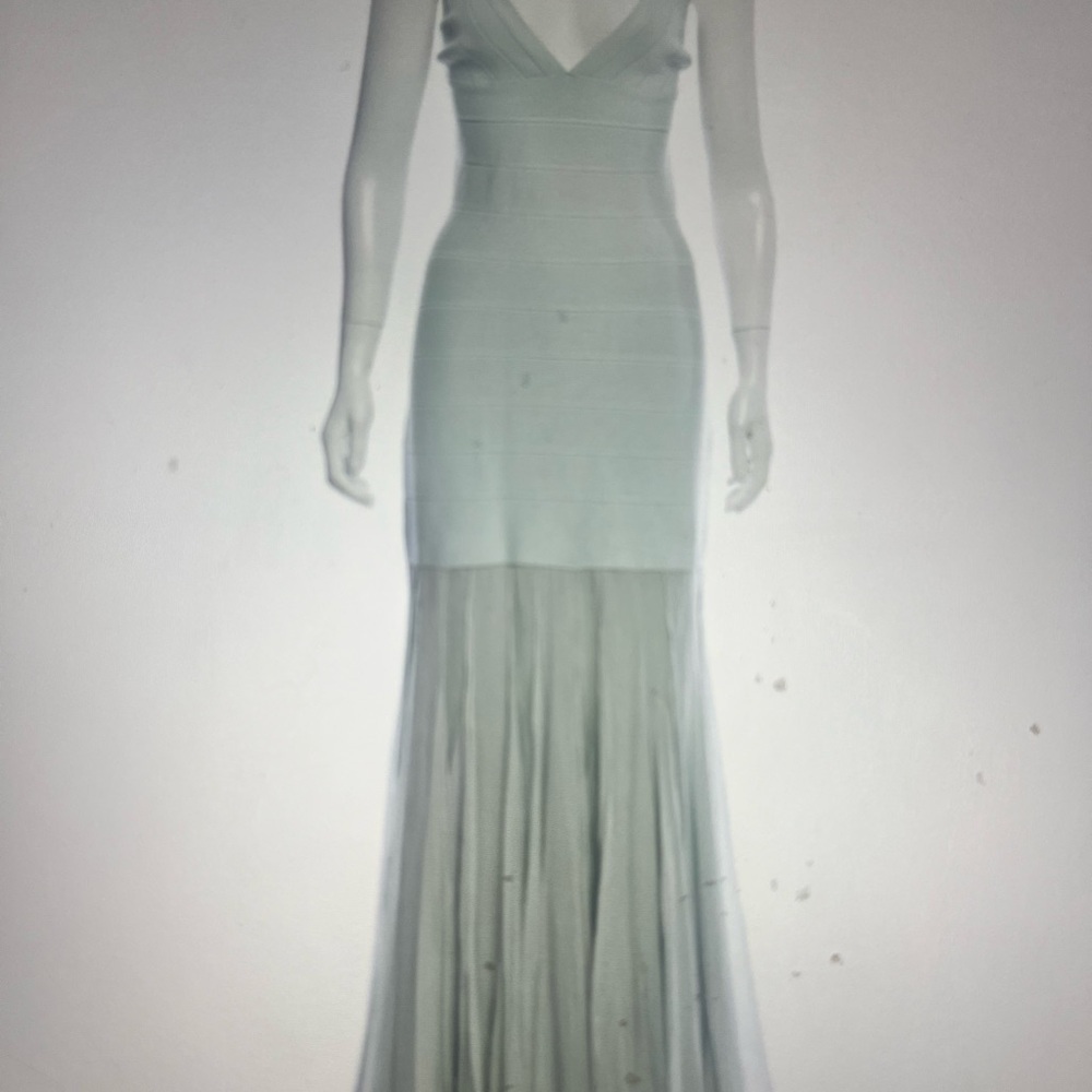Runway Herve Leger bandage scarf gown in Seafoam